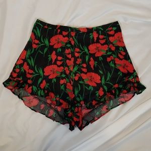 Floral Black and Red Women's Shorts